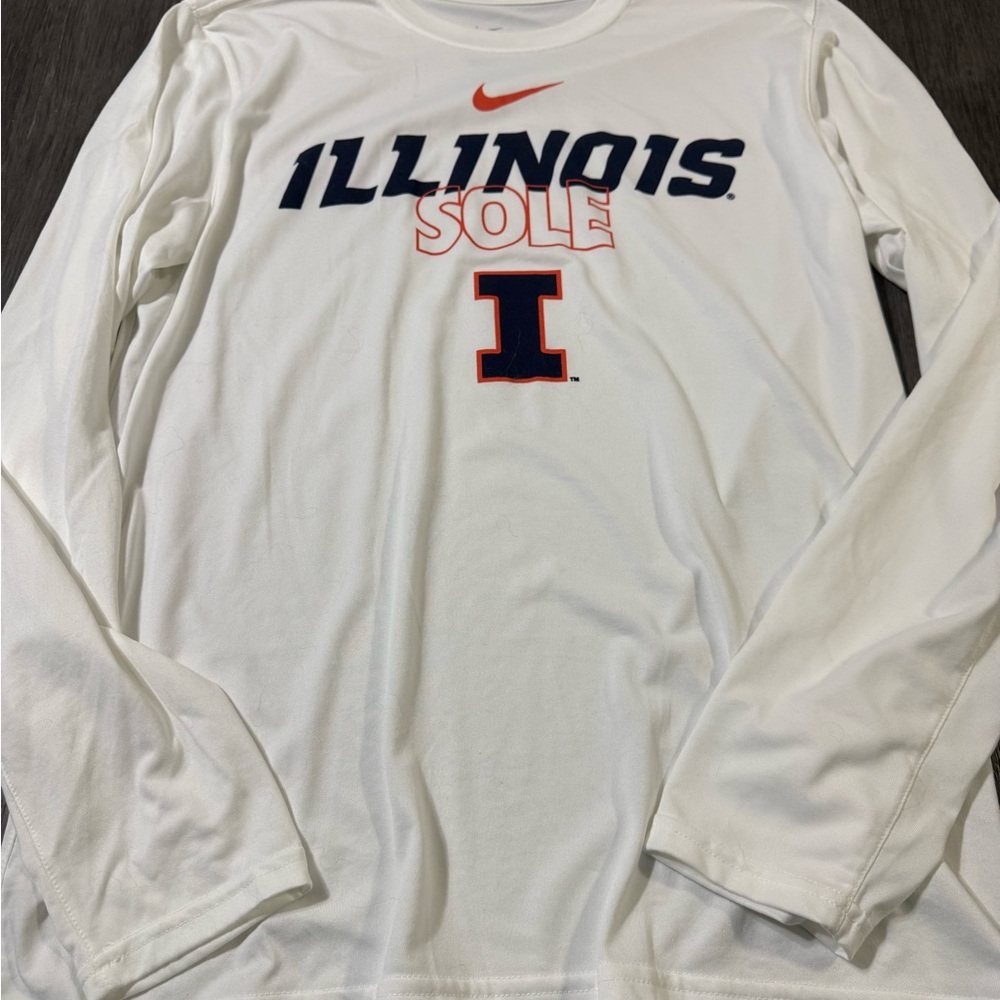 Nike White Long Sleeve Tee with Red and Blue Accents